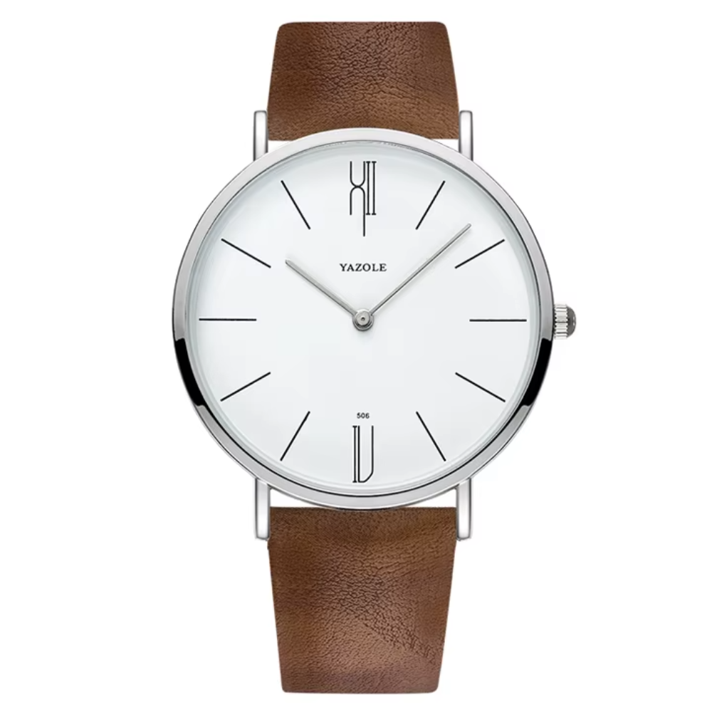 Minimalist men leather watch numberless dial premium genuine leather band