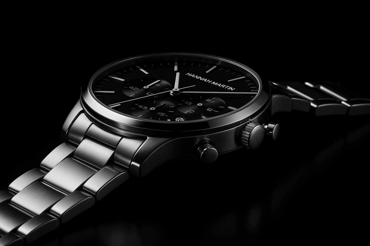 Minimalist white dial chronograph watch black case luxury men timepiece