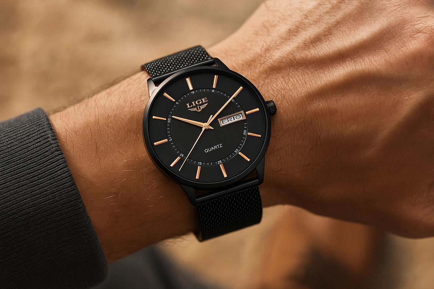 Men wearing luxury leather watch VYNE chronograph lifestyle photo