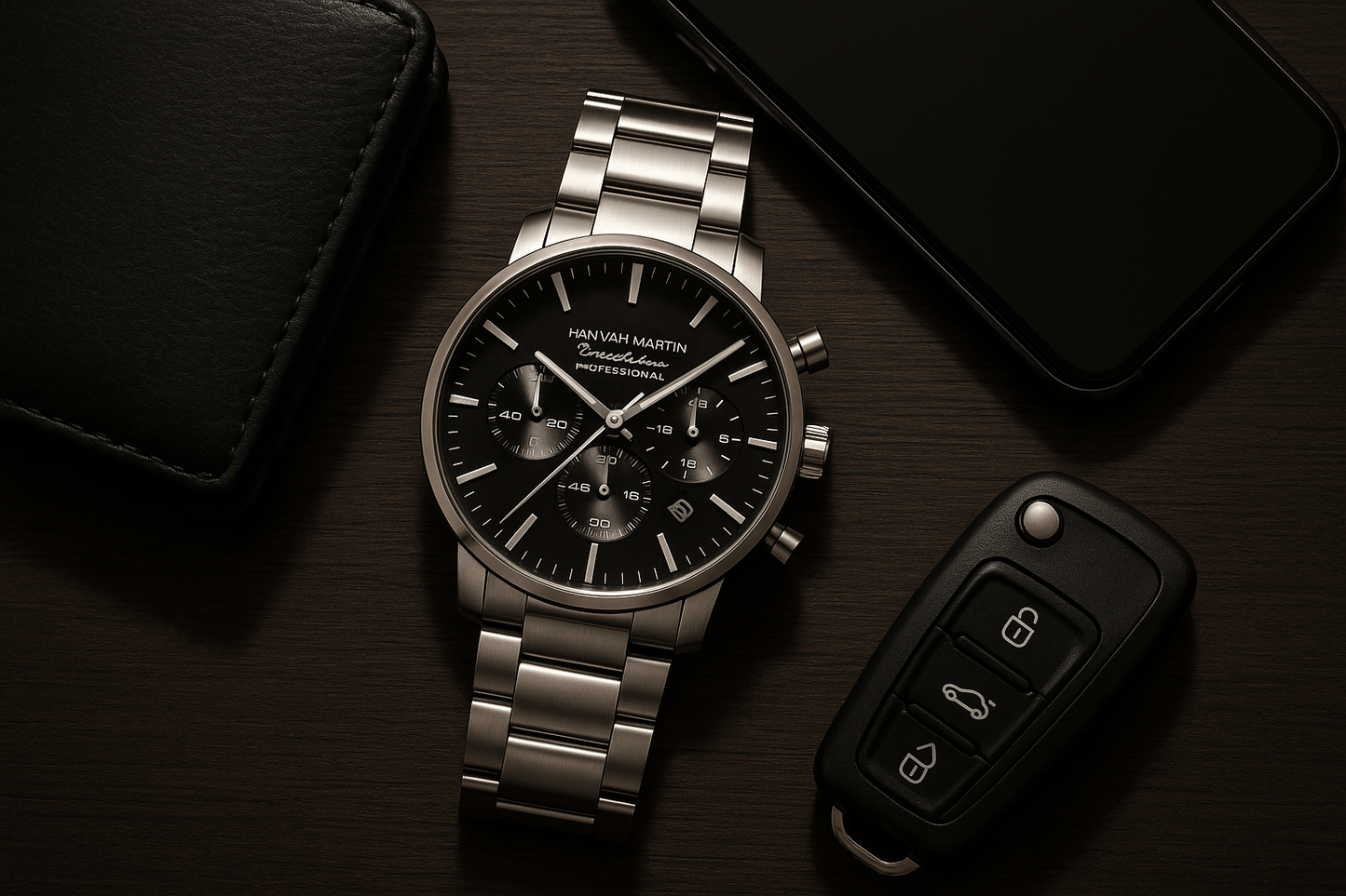 Premium black chronograph white face stainless steel affordable luxury watch