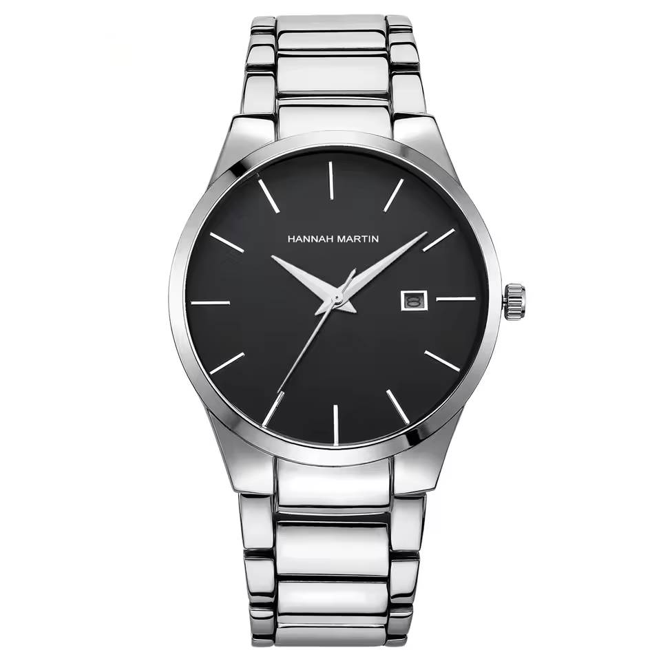 Minimalist silver men's watch with clean white dial