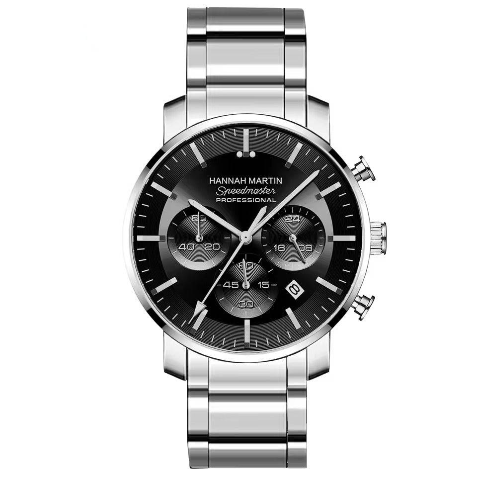 Minimalist chronograph watch white dial luxury black case steel