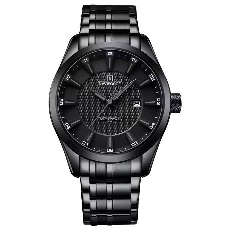 Everyday steel watch black face quartz movement casual timepiece