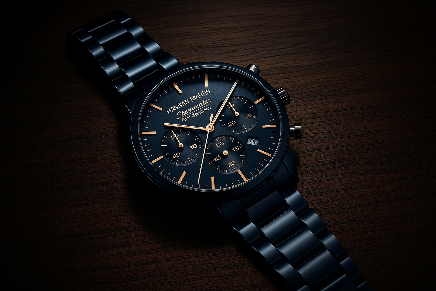 Affordable luxury chronograph blue accents black steel case men watch