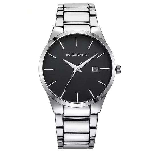 Minimalist silver men's watch with clean white dial 