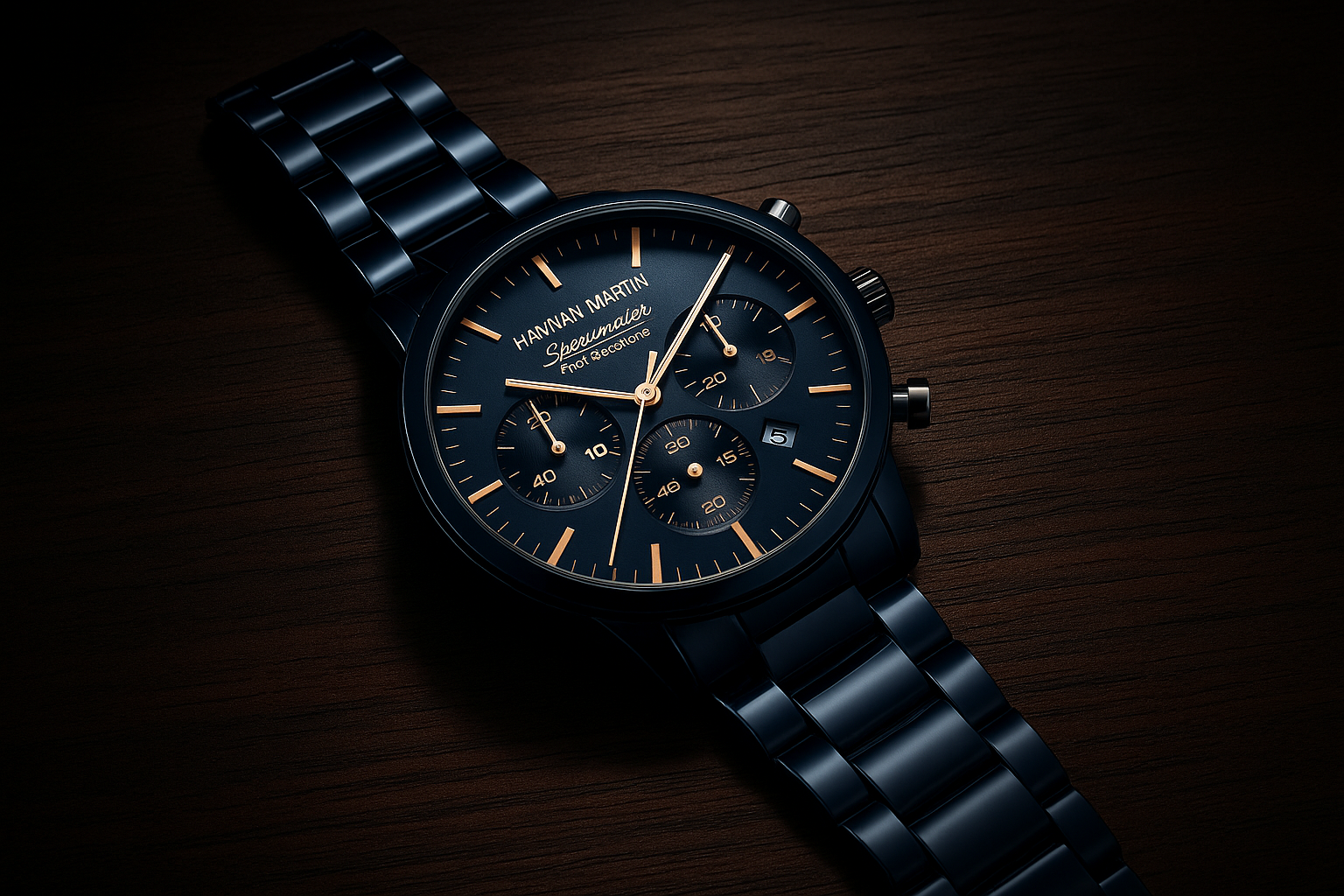 Affordable luxury chronograph blue accents black steel case men watch